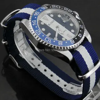 BLIGER 40mm juodos-mėlynos Keraminės Bezel safyro stiklas juodos-baltos dial automatinis, Dienos, Dienos, mens watches