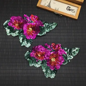 Blizgučiai violetinė gėlė pleistras, T-marškinėliai, drabužių, siuvinėtų audinių aplikacijos Pasidaryk pats apdailos siūti pleistrai drabužių priedai
