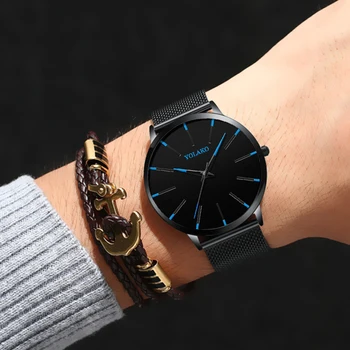 Blue Dial Vyrų Laikrodžiai Atsitiktinis Naujas Prekės Ženklas Mados Kvarco Atsitiktinis Nerūdijančio Plieno Tinklelio, Dirželis Ultra Plonas Dovana Verslo Laikrodis