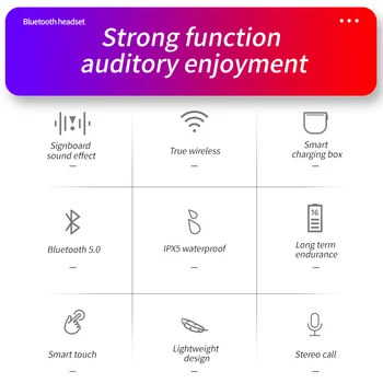 Bluetooth 5.0 touch, ausinės, 3D stereo sporto belaidės laisvų rankų įrangos su dvejopo mikrofonai vandeniui