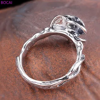 BOCAI S925 sterlingas sidabro rožių žiedų Moterų 2020 naujas mados atidarymo rožės žiedas populiarus Tailando sidabro moterų žiedai