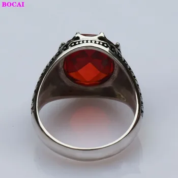 BOCAI S925 sterlingas sidabro vyrų žiedas Naujas mados klasikinio stiliaus ovalo formos Raudonas cirkonis Tailando sidabro asmenybės vyras žiedas