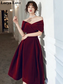 Bordo Veliūras Prom Dresses 2020 Moterų Vakarėlis Oficialaus Ilgai Vakare Suknelė Elegantiškas Vynas, Raudonas Nuo Peties Graduatin Chalatai