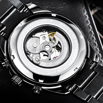 BOYZHE Verslo Mechaniniai Laikrodžiai Vyrams Chronograph Automatinis savaiminis Vėjo Laikrodžius Kalendorius Šviesos Plieno relogio masculino