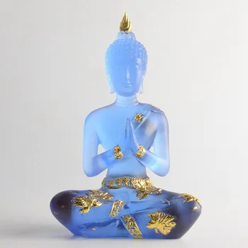 Budos Statula, Skaidrus, Mėlynas Grynas Dervos Statulėlės Sėdi Meditacijos Statula dėl Budistų Šventyklos Prieangį Apdaila