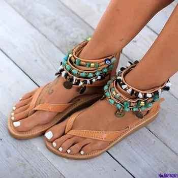 Butas moterų sandalai vasarą atidaryti tne romos paplūdimio bateliai bohemijos rankų darbo duobute gladiatorių sandalai ponios fifo didelis dydis