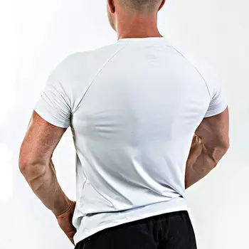 Bėgimo Sportas T-shirt Mens Liesas Quick dry marškinėliai Gimnastikos Fitneso Mokymo Superelastic Tee Viršūnes Bėgimo Treniruotės Crossfit Drabužiai