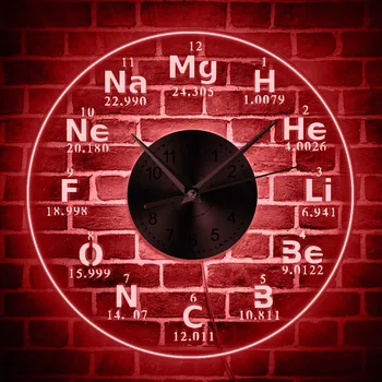 Cheminiai Elementai, LED Sieninis Laikrodis Chemija Spalvos Pokyčiai Apšvietimas Modernus Sieninis Laikrodis Mokslo Biologijos Periodinės Lentelės Laikrodis