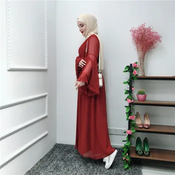 Chifffon Vestidos Ramadanas Kaftan Abaja Arabų Islamo Musulmonų Maxi Suknelė Caftan Elbise Hijab Eid Suknelės Skraiste Femme Musulmane