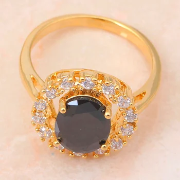 Cirkonis Moterų vestuvių Tonas Aukso Karoliai, Auskarai Mados Papuošalų Rinkiniai Žiedas Black Crystal Sveikatos Sz # 7 JS272