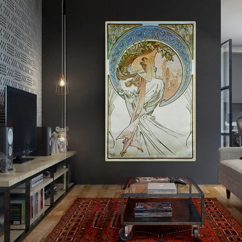 Citon Alphonse Mucha《Poezijos》Drobė Meno Aliejaus tapybos Kūrinys Plakato Nuotrauką Sienų Dekoras Modernių Namų kambarį Apdaila