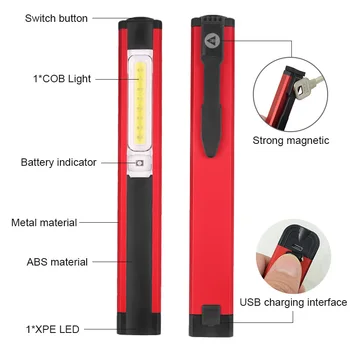 COB LED Kempingas Darbo Kontrolės Lemputė USB Įkrovimo Magnetinio Pusės Žibinto Lempa, 5 Režimai Nešiojamas Žibintuvėlis Lanterna