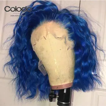 COLODO Žalia Garbanotas Žmogaus Plaukų Perukas Brazilijos Remy Nėriniai Priekiniai Žmogaus Plaukų Perukai Prieš Nupeštos Orange Blue Bob Perukas Moterims