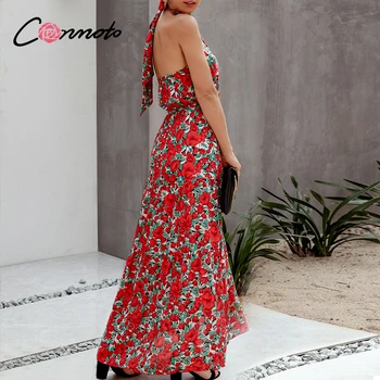 Conmoto backless rankovių atsitiktinis moterų suknelė raukiniai apynasrio lankas plius dydis ilgos suknelės boho gėlių maxi suknelė vestidos