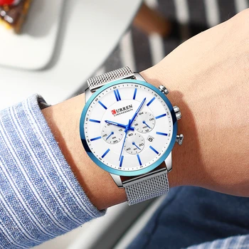 CURREN Prabangos Prekės ženklo Mados Kvarcinis Laikrodis Mens Watch Priežastinis Sporto Laikrodžiai Vyrams Chronograph ir Data Laikrodis su Plieno Tinkleliu