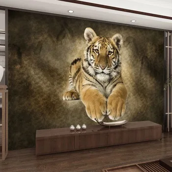 Custom Foto Tapetai, 3D Retro Tigras Gyvūnų Freskomis Kambarį TELEVIZIJA Miegamojo, Klasikiniai Namų Dekoro Sienų Tapybos Papel De Parede 3 D