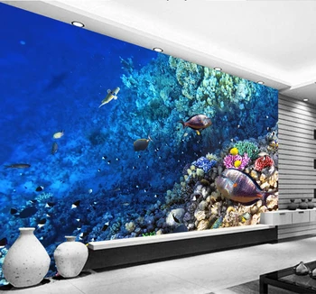 Custom Foto Tapetai, 3D Stereo Povandeninio Pasaulio Jūrų Žuvų, Gyvenančių Vaikų Kambarys, TV Foną Siena Lipdukas