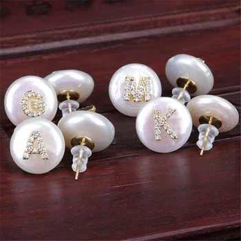 Cz mažyčių aukso 26 pradinės abėcėlės raidė, pavardė pakabukai gėlavandenių perlų karoliukais pareiškimą stud auskarai moterims