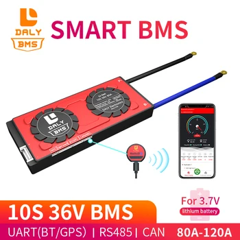 Daly 18650 smart BMS 10S 36V 80A 100A 120A Bluetooth 485 į USB įrenginį NTC UART programinės įrangos togther Liūtas LiFepo4 Baterija BMS