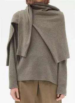 DEAT Naujas Rudens-Žiemos Mados Atsitiktinis Dviejų dalių Dizaino Įvairių Būdų, kaip Dėvėti Apykaklę Stiliaus Skara Vilnos Megztinis Džemperis Moterims SG670