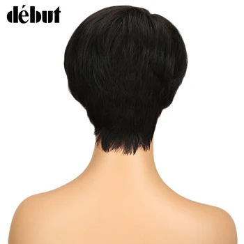 Debiutavo Brazilijos Perukai Rožinė Pixie Sumažinti Žmogaus Plaukų Perukai Moterims Remy Tiesiai Žmogaus Plaukų Perukai Trumpas Juodas Pilnas Perukai Grey Ombre Perukas