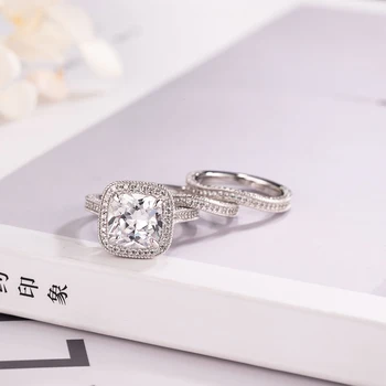 Derliaus 925 Sterlingas sidabro vestuviniai žiedai, Moterų, Prabangos Imituoti Deimantų sužadėtuvių Žiedai nustatyti 3 vestuviniai papuošalai piršto