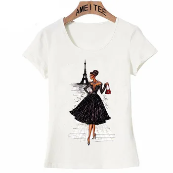 Derliaus Paryžius žiemą gatvės mados mergina T-Shirt Vasaros mielos moterys t-shirt naujovė atsitiktinis ponios Viršūnes hipster cool lady Tees