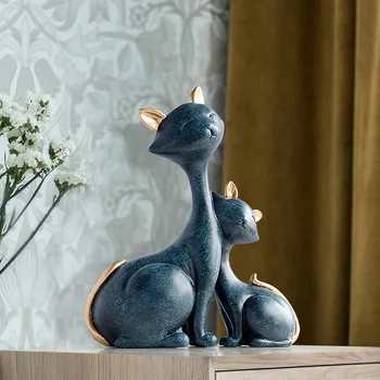 Derva Kačių Figūrėlės Miniatiūros Dekoratyvinių Gyvūnų darbastalio dovana kačių statula papuošalai namų puošybai casa kambarį priedai
