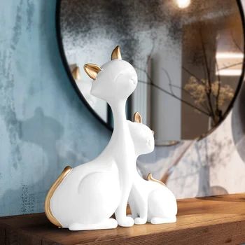 Derva Kačių Figūrėlės Miniatiūros Dekoratyvinių Gyvūnų darbastalio dovana kačių statula papuošalai namų puošybai casa kambarį priedai