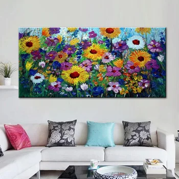 Didelio Dydžio Rankomis Dažyti Abstraktaus Meno gražus spalvų Laukinių Gėlių Kraštovaizdžio Naftos Tapyba Ant Drobės, Sienos Nuotrauka už kambarį
