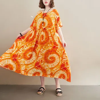 DIMANAF Plius Dydis Moterų Suknelė Vasaros Sundress Paplūdimio Atostogų Gėlių Spausdinti Mados 2021 Vestidos Prarasti Atsitiktinis Maxi Suknelė Drabužių