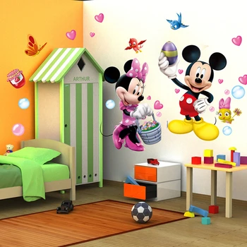 Disney mickey minnie mouse paukščių sienų lipdukai miegamojo, vaikų darželio namų dekoro animacinių filmų sienos lipdukai pvc jam prilygintą išsilavinimą meno 