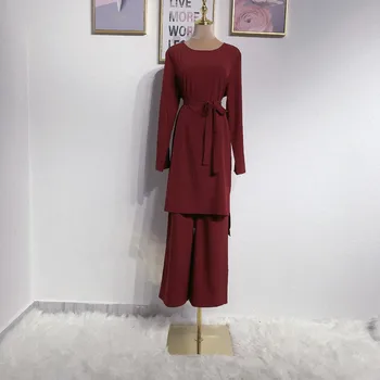 Dviejų dalių viršūnes + kelnės musulmonų rinkiniai, labai geros kokybės, Karšto pardavimo mados paprasta ir šviežių Musulmonų nėrinių suknelė tinka wq2594