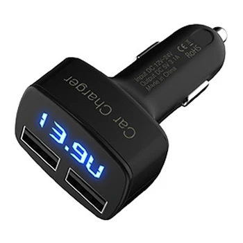 Dvigubas USB Automobilinis Įkroviklis Voltmeter Voltų Srovė Temperatūra Metrų Skaitmeninis Ekranas Nešiojamų Automobilio Įtampos Testeris, 4 In 1