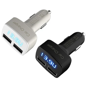 Dvigubas USB Automobilinis Įkroviklis Voltmeter Voltų Srovė Temperatūra Metrų Skaitmeninis Ekranas Nešiojamų Automobilio Įtampos Testeris, 4 In 1