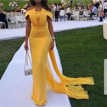 Elegantiškas Tiesiai Geltonas Vakaro Suknelės Ilgai 2020 Vakare Gown Paprasta Abiye Abendkleider Dubajus Oficialų Šalis Suknelė