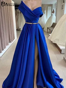 Elegantiškas Vieno Peties Royal Blue Prom Dresses Ilgas Chalatas De Soiree-Line Satininiu Dubajuje Seksualių Aukštos Ritininės Oficialų Vakarinę Suknelę Šalis