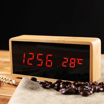 Elektroninis Skaitmeninis Temperatūros Laiko Dvigubas Ekranas Stalinis Laikrodis LED Mediniai Daugiafunkcį Stalo Laikrodis Pabusti Laikas