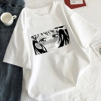 Estetinės Korėjos Stiliaus Moteris Balti Marškinėliai Graudus Mergina Vasaros Grafinis Harajuku Tee Komiksai Anime Marškinėlius Moterims Drabužių Viršūnės