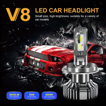 EURS V8 H4 LED H7 LED Automobilių Žibintai Lemputės H3 H8, H9 H11 9005 HB3 H1 9006 H13 9004 9007 Automobilio Žibintų Šviesas Auto Universalus 12V