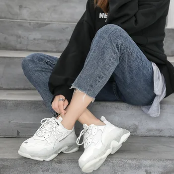 Fashion Lace-Up Sneakers Moteris Juoda Stambusis Laisvalaikio Bateliai Platformos Dizaineriai Moterų Tinklinio Moterų Vulkanizuoto Avalynė 2020 Treneriai