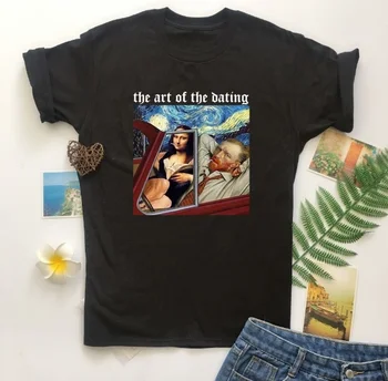 Fashionshow-JF Meno Pažintys kompoto T-shirt Marškinėliai Abstraktaus Meno Mona Lisa Dažų Da Vinci Marškinėliai