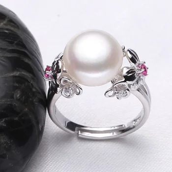 FENASY Violetinė Perlų Papuošalai Gėlių Natūralių Gėlavandenių Perlų Žiedai 925 Sterlingas Sidabro Žiedas Saldus Ruby Gėlių Žiedai Moterims