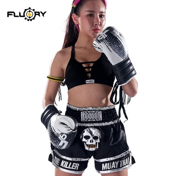 FLUORY MTSF13 juoda Skeletas žudikas muay thai šortai 2018 m. naujo dizaino kick bokso kelnės