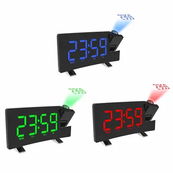 FM Radijo Projection Alarm Clock USB Įkrovimo Lenktas Ekranas Žadintuvas LED Stalinis Elektroninis Skaitmeninis, Šviesos, Miego Laikmatis