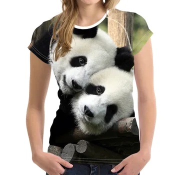FORUDESIGNS 3D Panda Marškinėliai Moterims Prekės ženklo Drabužių Moterų Trumpas Rankovėmis Atsitiktinis Marškinėlius Patogus Elastingas Hip-Hop Tees Medžiaga