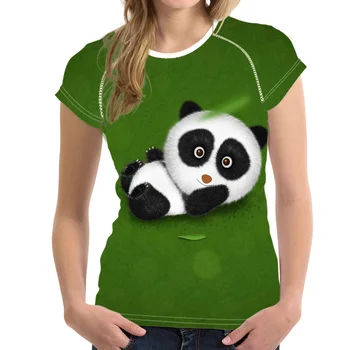 FORUDESIGNS 3D Panda Marškinėliai Moterims Prekės ženklo Drabužių Moterų Trumpas Rankovėmis Atsitiktinis Marškinėlius Patogus Elastingas Hip-Hop Tees Medžiaga