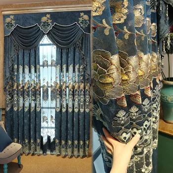 FYFUYOUFY Europos stiliaus Prestižinius šeniliniai siuvinėtos užuolaidos Šviesą teismo susuktų aukso siuvinėjimai tiulis užuolaidų kambarį