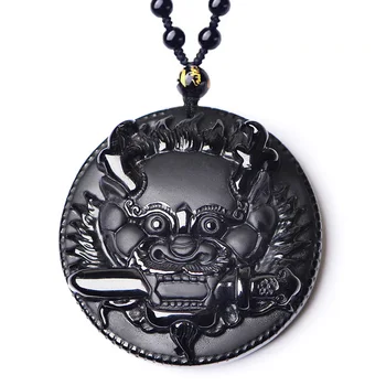 Gamtos Obsidianas Jade Raižyti Kardas Drakono Pakabukas Karoliai Vyras Exquisito Papuošalų Mados Aksesuarai Ranka Raižyti Sėkmės Amuletas