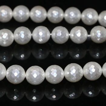 Gamyklos kainų karšto pardavimo didmeninės gamtinių white shell pearl 12mm briaunotas apvalus prarasti karoliukai moterų papuošalai priėmimo 15inch B2269